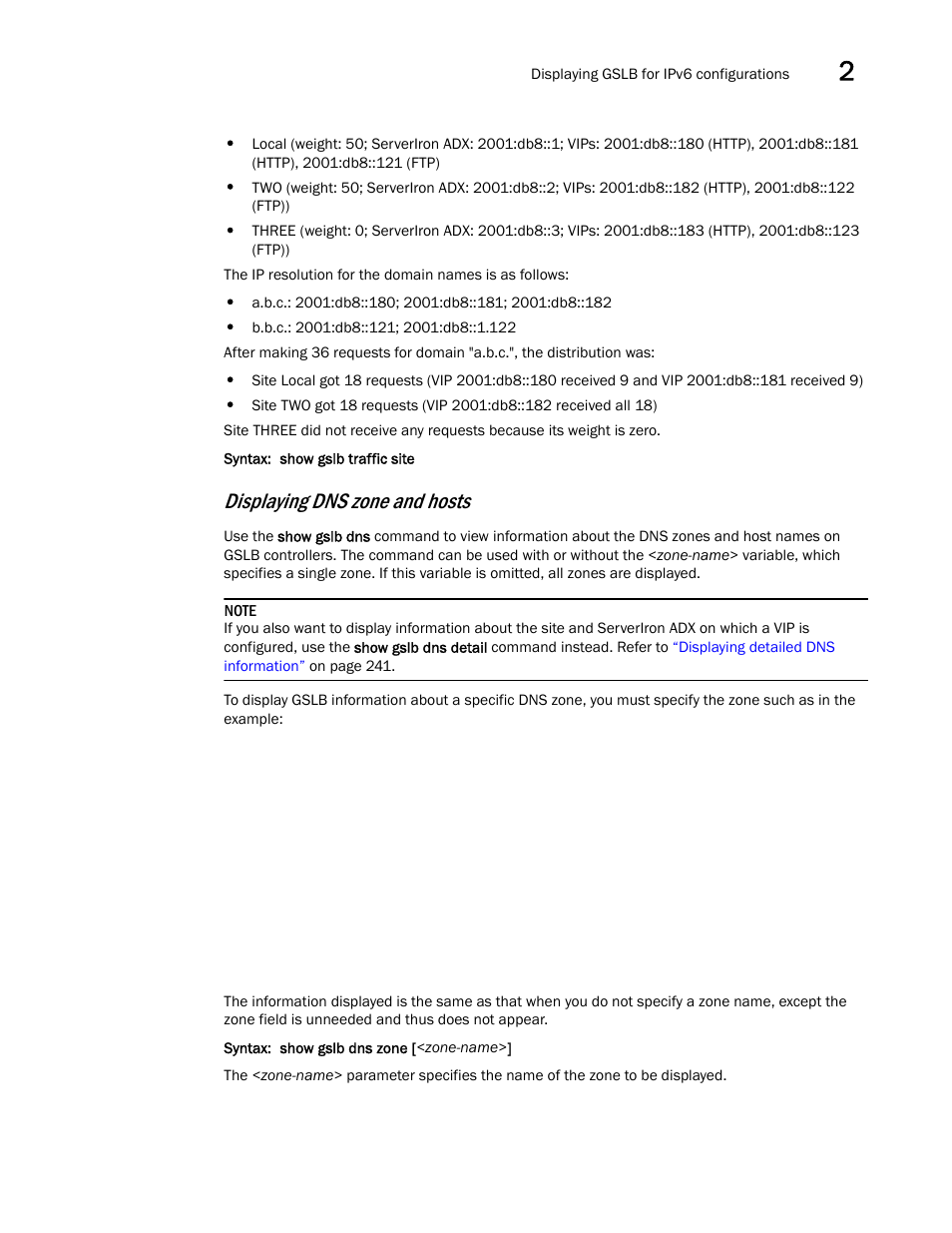 Displaying dns zone and hosts | Brocade Communications Systems ServerIron ADX 12.4.00 User Manual | Page 249 / 267