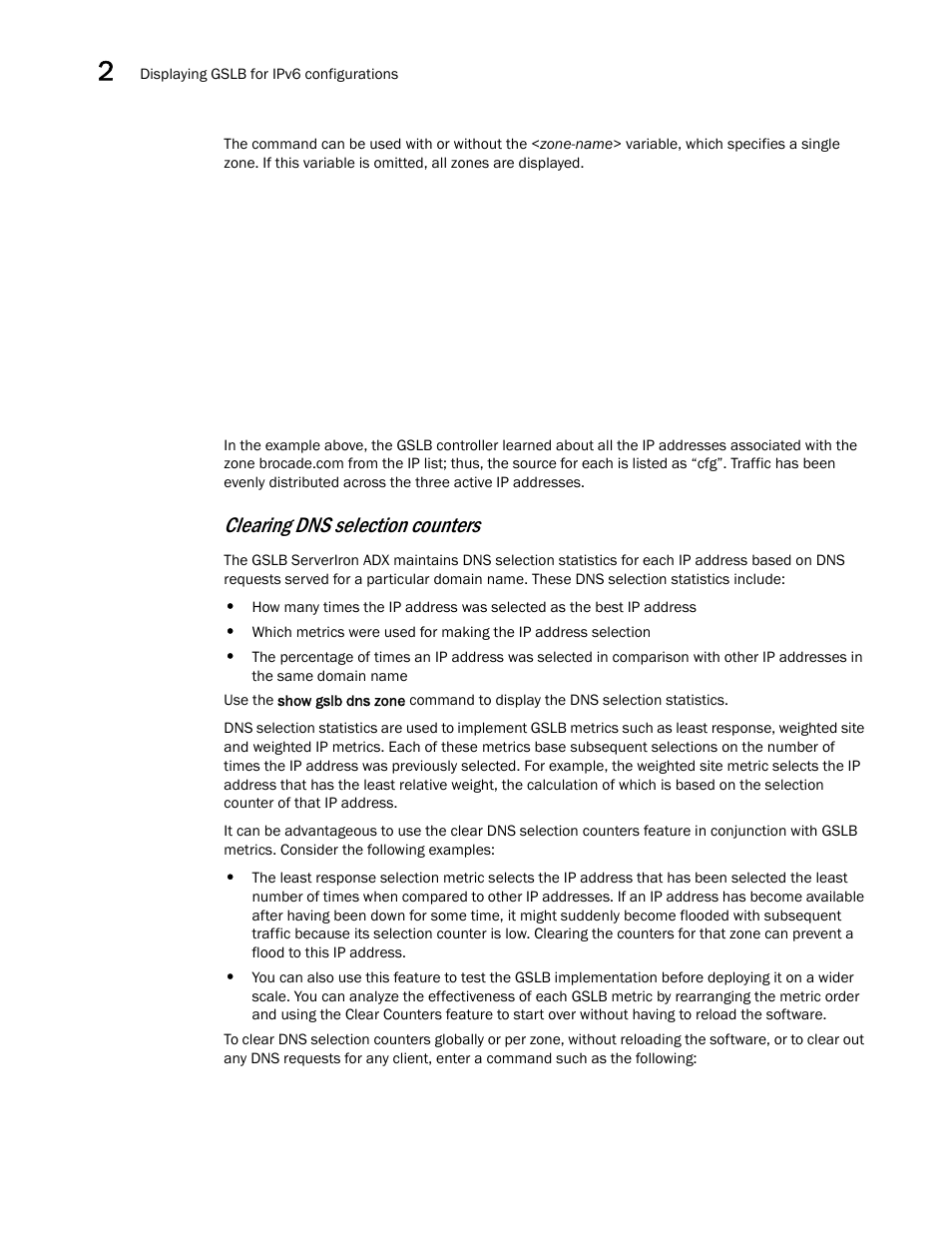 Clearing dns selection counters | Brocade Communications Systems ServerIron ADX 12.4.00 User Manual | Page 252 / 267