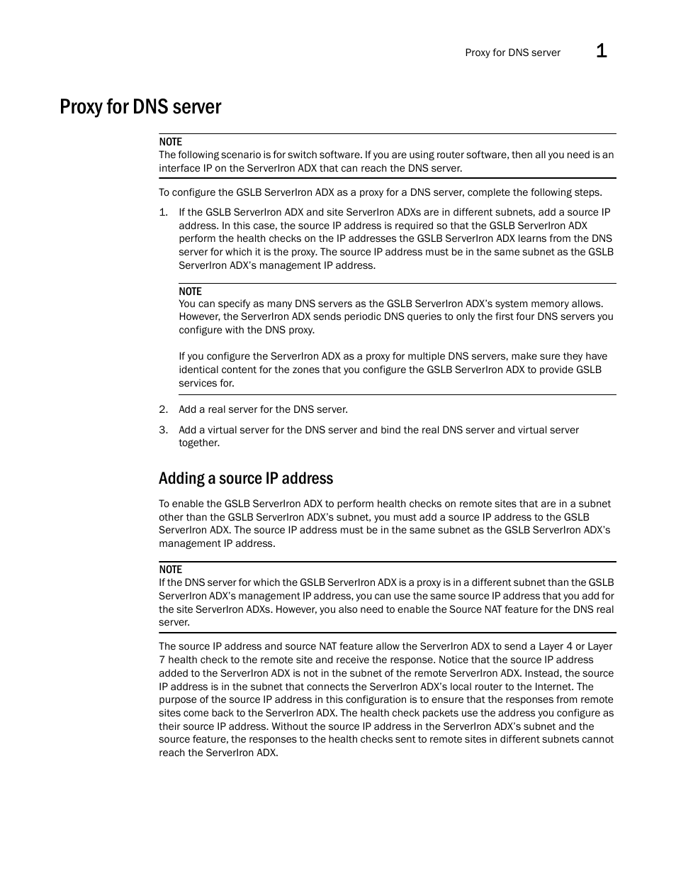 Proxy for dns server, Adding a source ip address | Brocade Communications Systems ServerIron ADX 12.4.00 User Manual | Page 29 / 267