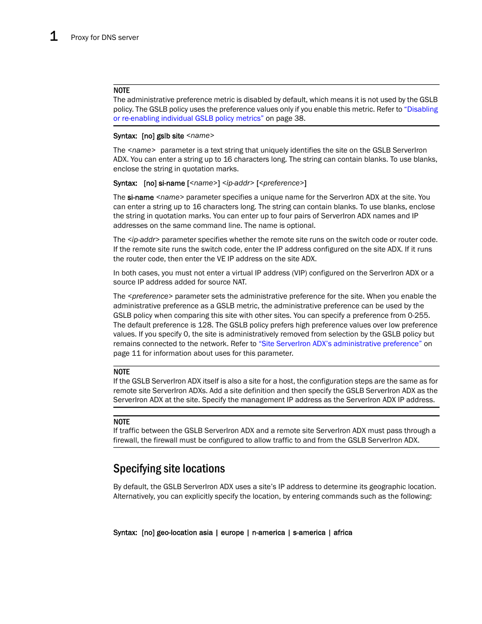 Specifying site locations | Brocade Communications Systems ServerIron ADX 12.4.00 User Manual | Page 32 / 267