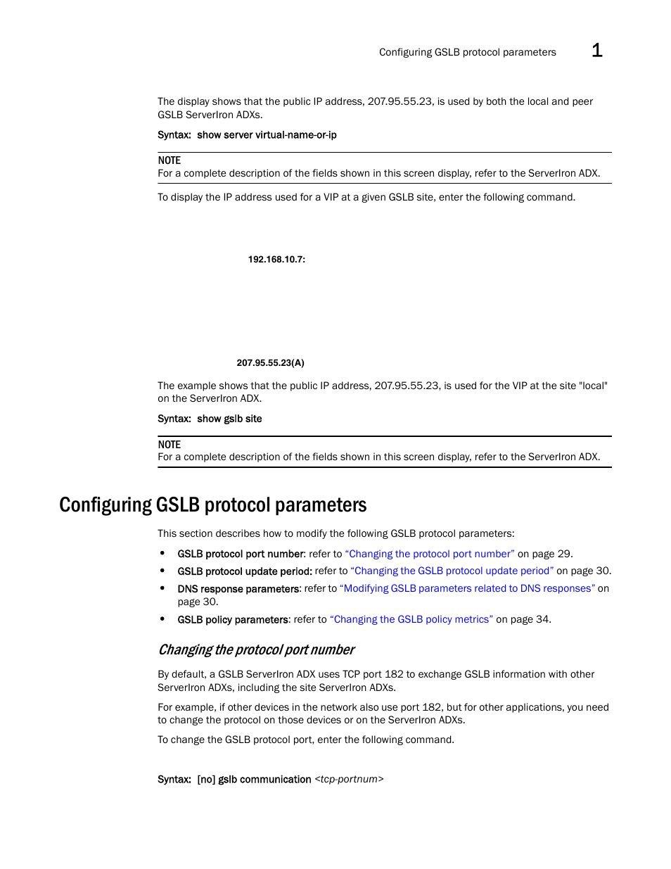 Configuring gslb protocol parameters, Changing the protocol port number | Brocade Communications Systems ServerIron ADX 12.4.00 User Manual | Page 41 / 267