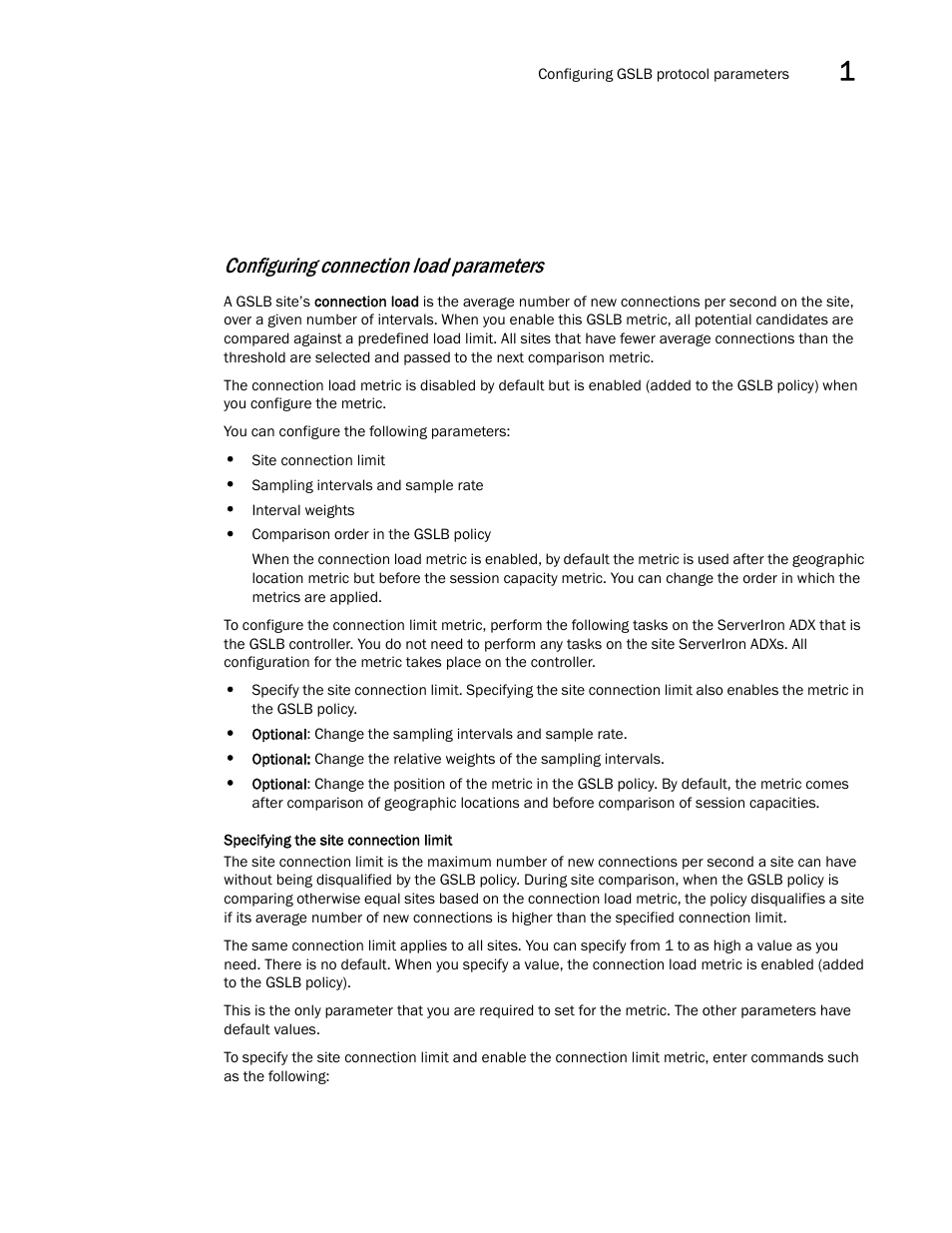 Configuring connection load parameters | Brocade Communications Systems ServerIron ADX 12.4.00 User Manual | Page 61 / 267