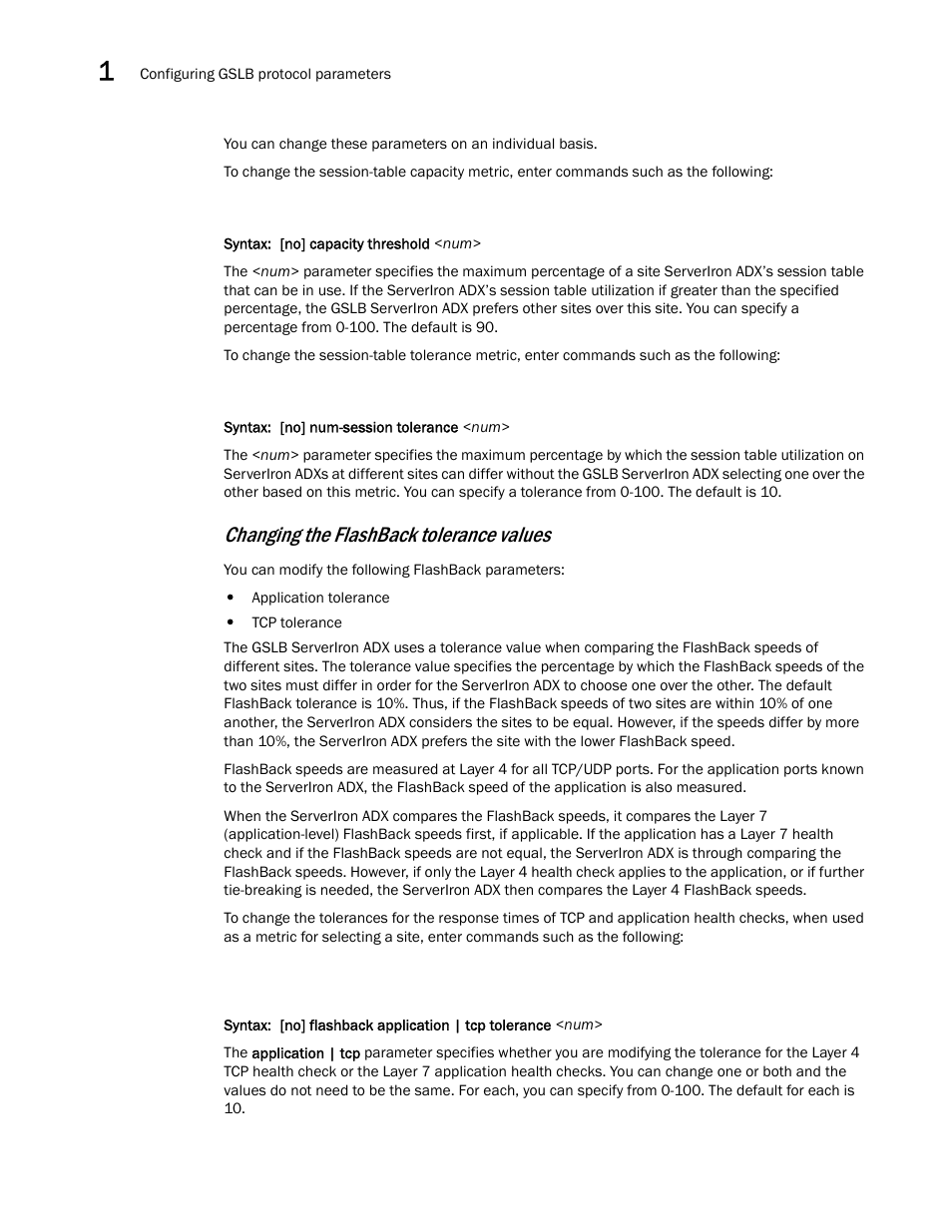 Changing the flashback tolerance values | Brocade Communications Systems ServerIron ADX 12.4.00 User Manual | Page 64 / 267