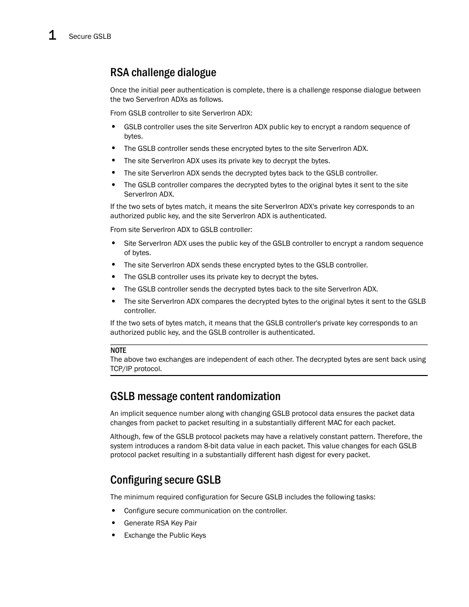 Rsa challenge dialogue, Gslb message content randomization, Configuring secure gslb | Brocade Communications Systems ServerIron ADX 12.4.00 User Manual | Page 70 / 267