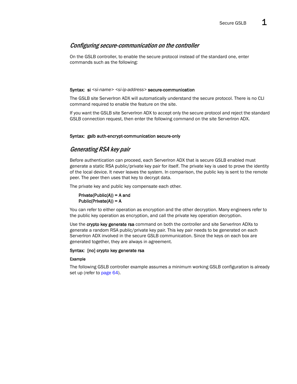 Configuring secure-communication on the controller, Generating rsa key pair | Brocade Communications Systems ServerIron ADX 12.4.00 User Manual | Page 71 / 267