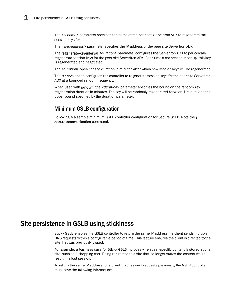 Minimum gslb configuration, Site persistence in gslb using stickiness | Brocade Communications Systems ServerIron ADX 12.4.00 User Manual | Page 76 / 267