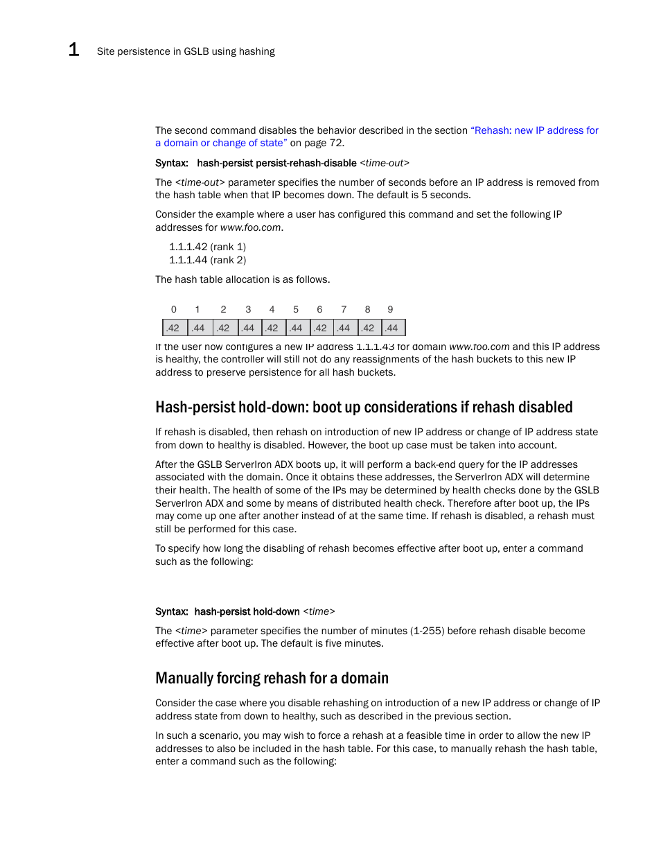 Manually forcing rehash for a domain | Brocade Communications Systems ServerIron ADX 12.4.00 User Manual | Page 86 / 267