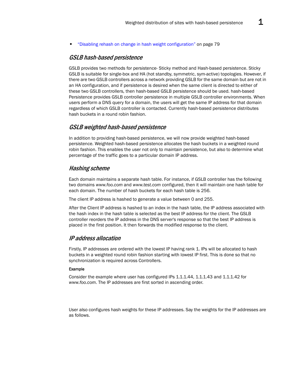 Gslb hash-based persistence, Gslb weighted hash-based persistence, Hashing scheme | Ip address allocation | Brocade Communications Systems ServerIron ADX 12.4.00 User Manual | Page 89 / 267