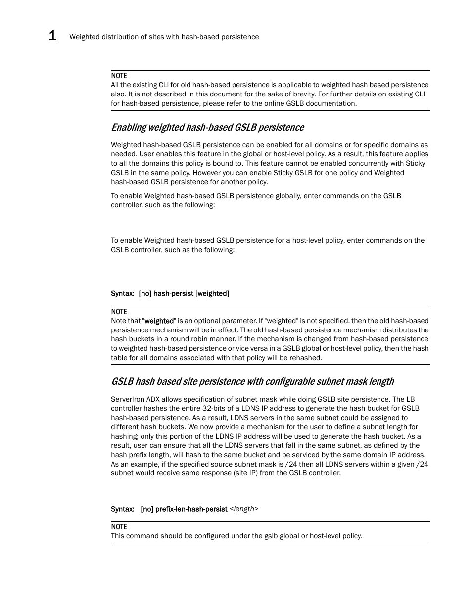 Enabling weighted hash-based gslb persistence | Brocade Communications Systems ServerIron ADX 12.4.00 User Manual | Page 92 / 267