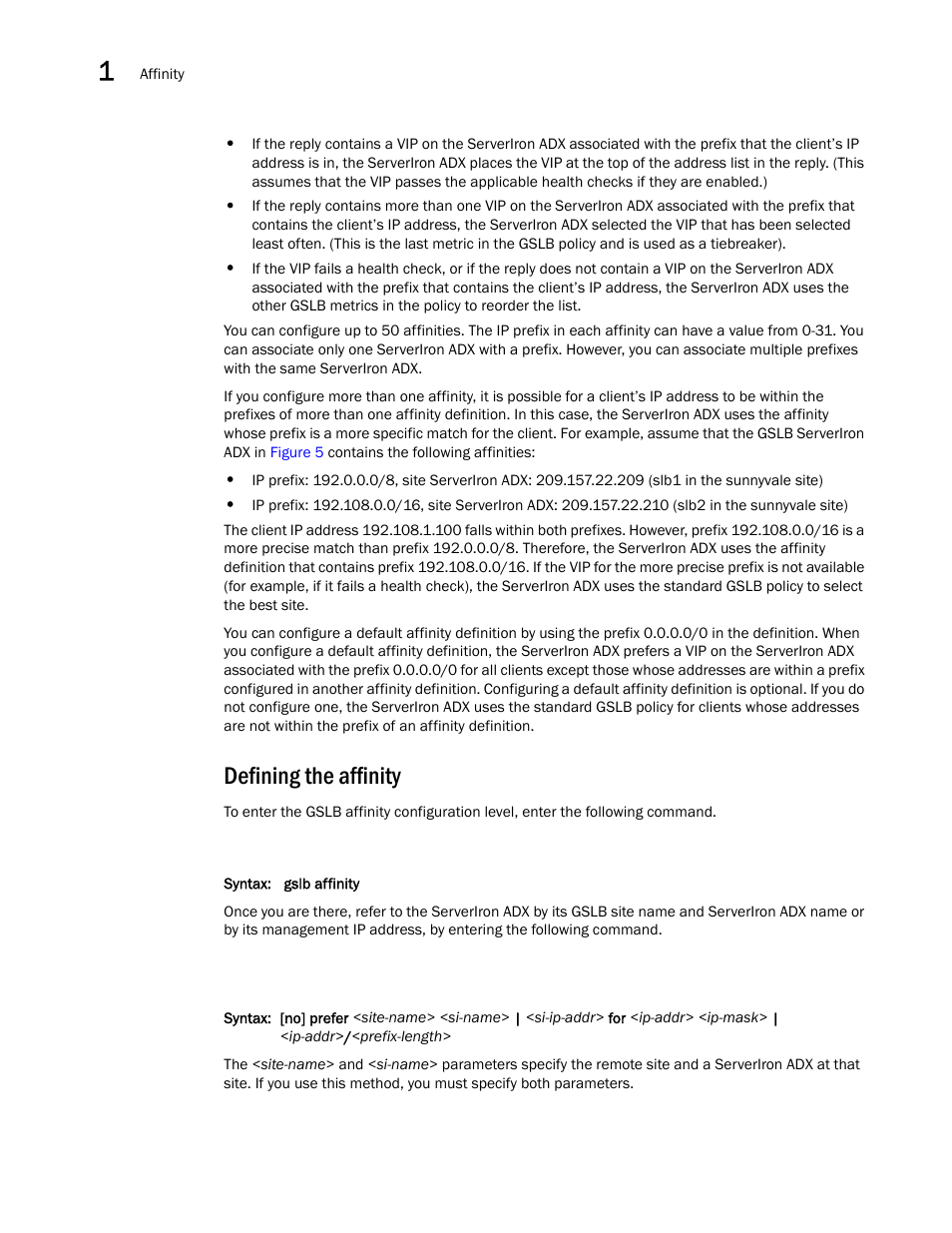 Defining the affinity | Brocade Communications Systems ServerIron ADX 12.4.00 User Manual | Page 98 / 267