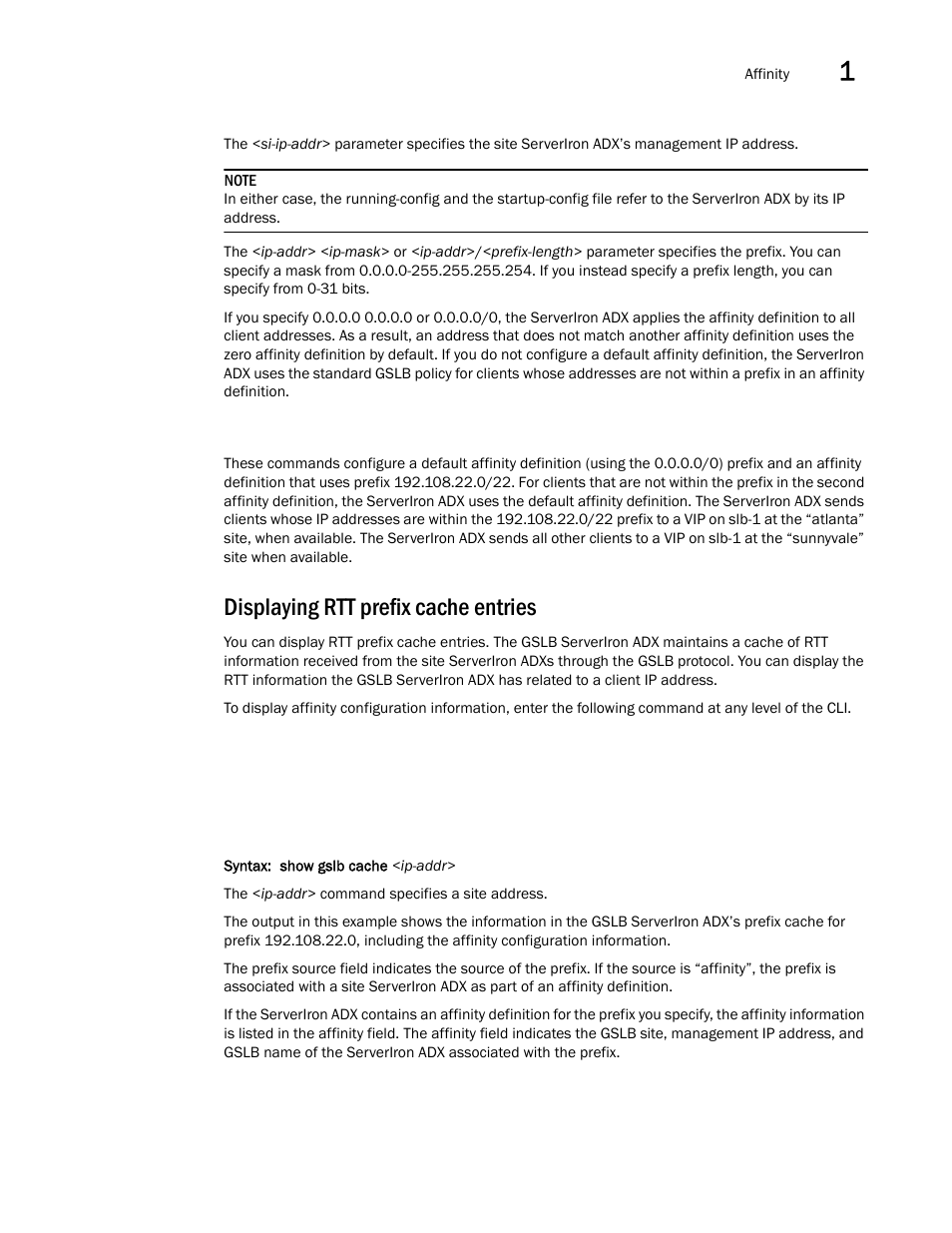 Displaying rtt prefix cache entries | Brocade Communications Systems ServerIron ADX 12.4.00 User Manual | Page 99 / 267