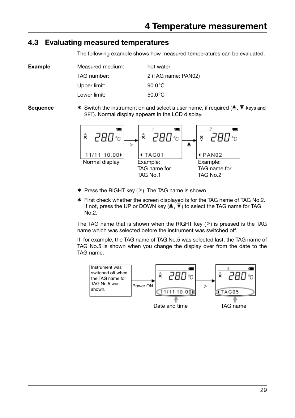 3 evaluating measured temperatures, Evaluating measured temperatures, 4 temperature measurement | JUMO 702540 TDA-300 / TDA-3000 - Handheld thermometer Operating Manual User Manual | Page 29 / 68