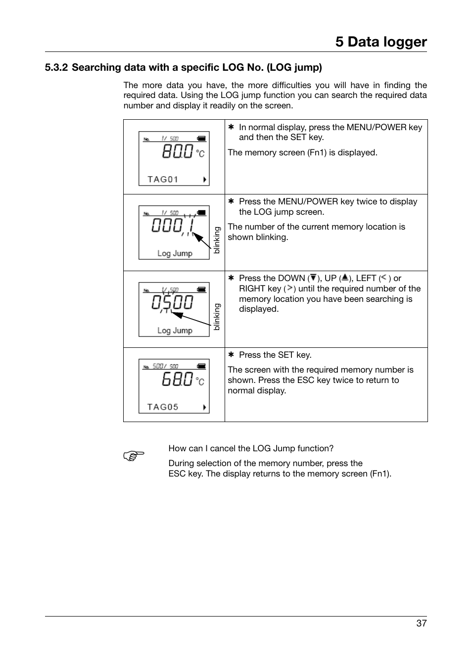 5 data logger | JUMO 702540 TDA-300 / TDA-3000 - Handheld thermometer Operating Manual User Manual | Page 37 / 68