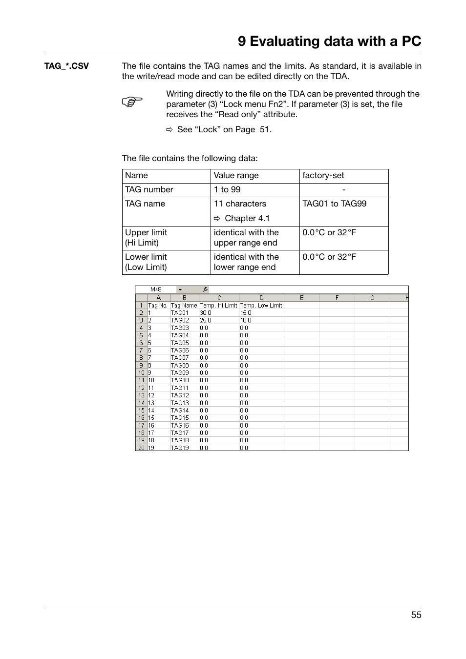 9 evaluating data with a pc | JUMO 702540 TDA-300 / TDA-3000 - Handheld thermometer Operating Manual User Manual | Page 55 / 68