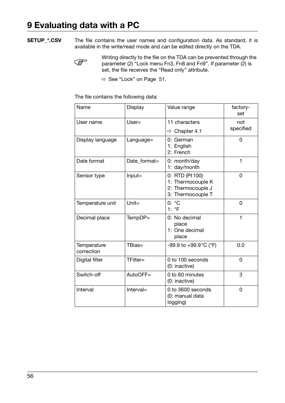 9 evaluating data with a pc | JUMO 702540 TDA-300 / TDA-3000 - Handheld thermometer Operating Manual User Manual | Page 56 / 68