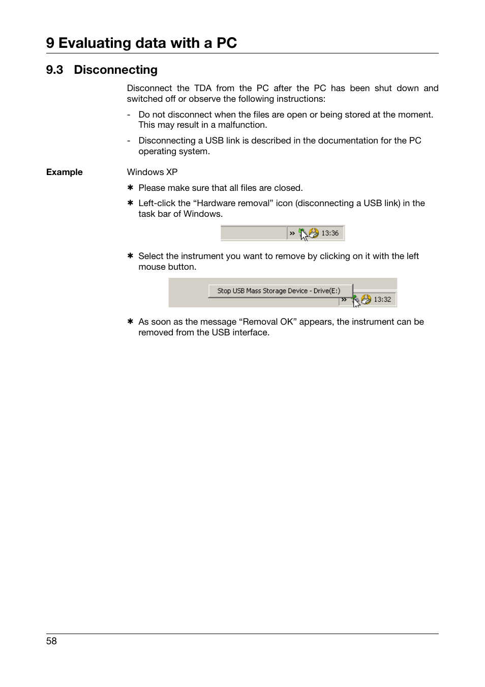 3 disconnecting, Disconnecting, 9 evaluating data with a pc | JUMO 702540 TDA-300 / TDA-3000 - Handheld thermometer Operating Manual User Manual | Page 58 / 68
