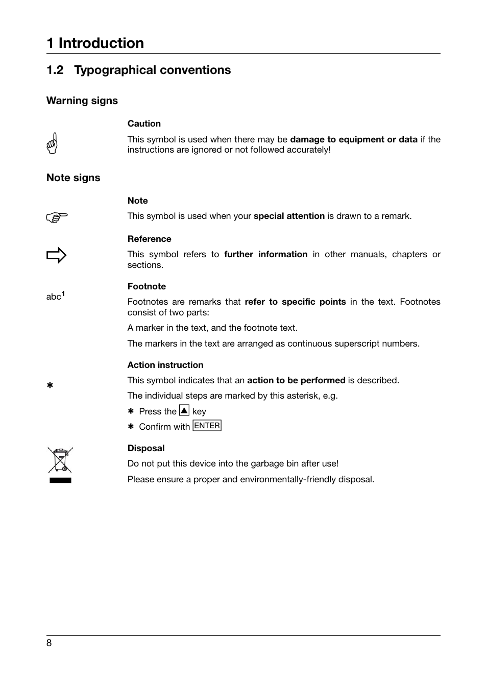 2 typographical conventions, Typographical conventions, 1 introduction | JUMO 702540 TDA-300 / TDA-3000 - Handheld thermometer Operating Manual User Manual | Page 8 / 68