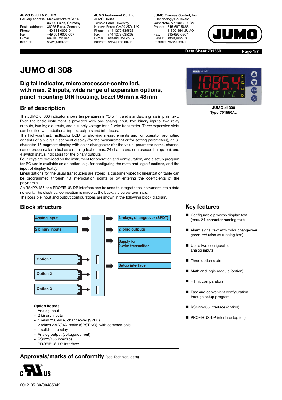 JUMO 701550 di 308 - Digital Indicator Data Sheet User Manual | 7 pages