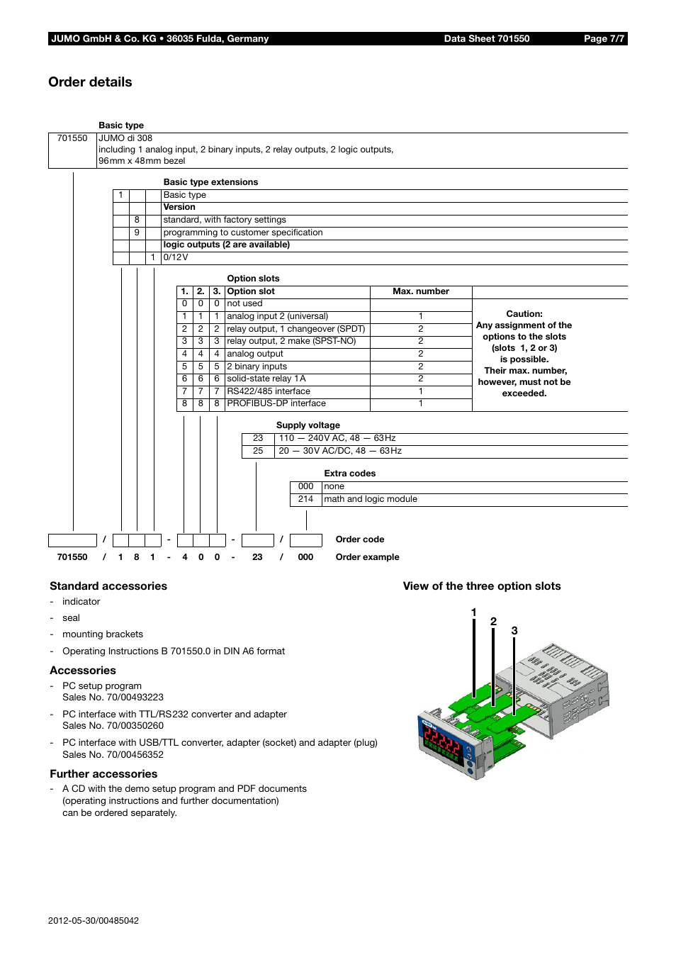 Order details | JUMO 701550 di 308 - Digital Indicator Data Sheet User Manual | Page 7 / 7