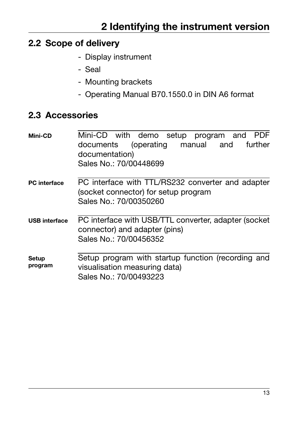 2 scope of delivery, 3 accessories, Scope of delivery | Accessories, 2 identifying the instrument version | JUMO 701550 di 308 - Digital Indicator Operating Manual User Manual | Page 13 / 76