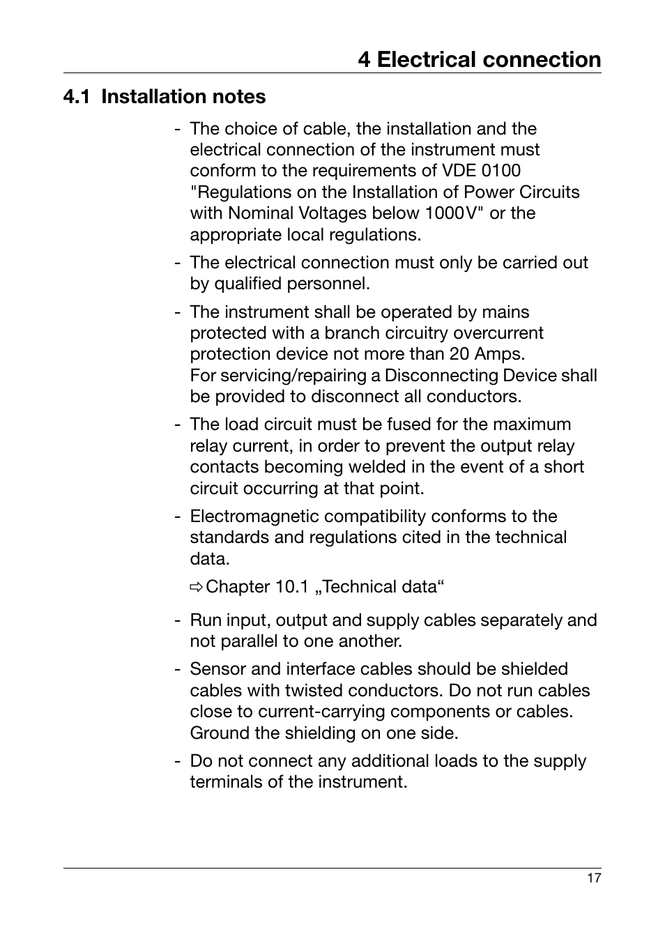 4 electrical connection, 1 installation notes, Electrical connection | Installation notes | JUMO 701550 di 308 - Digital Indicator Operating Manual User Manual | Page 17 / 76