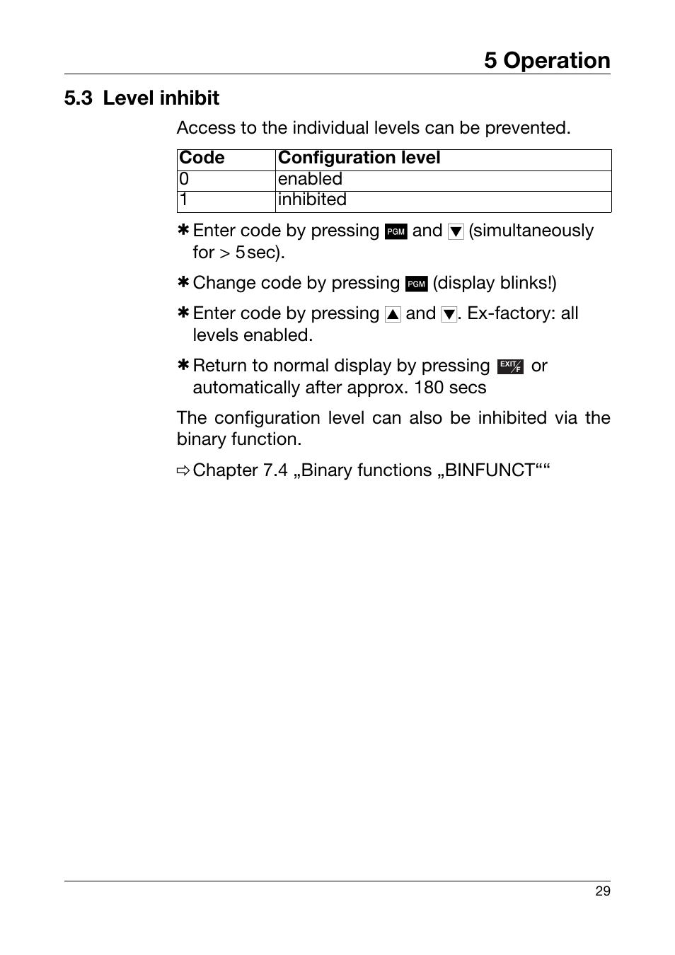 3 level inhibit, Level inhibit, 5 operation | JUMO 701550 di 308 - Digital Indicator Operating Manual User Manual | Page 29 / 76
