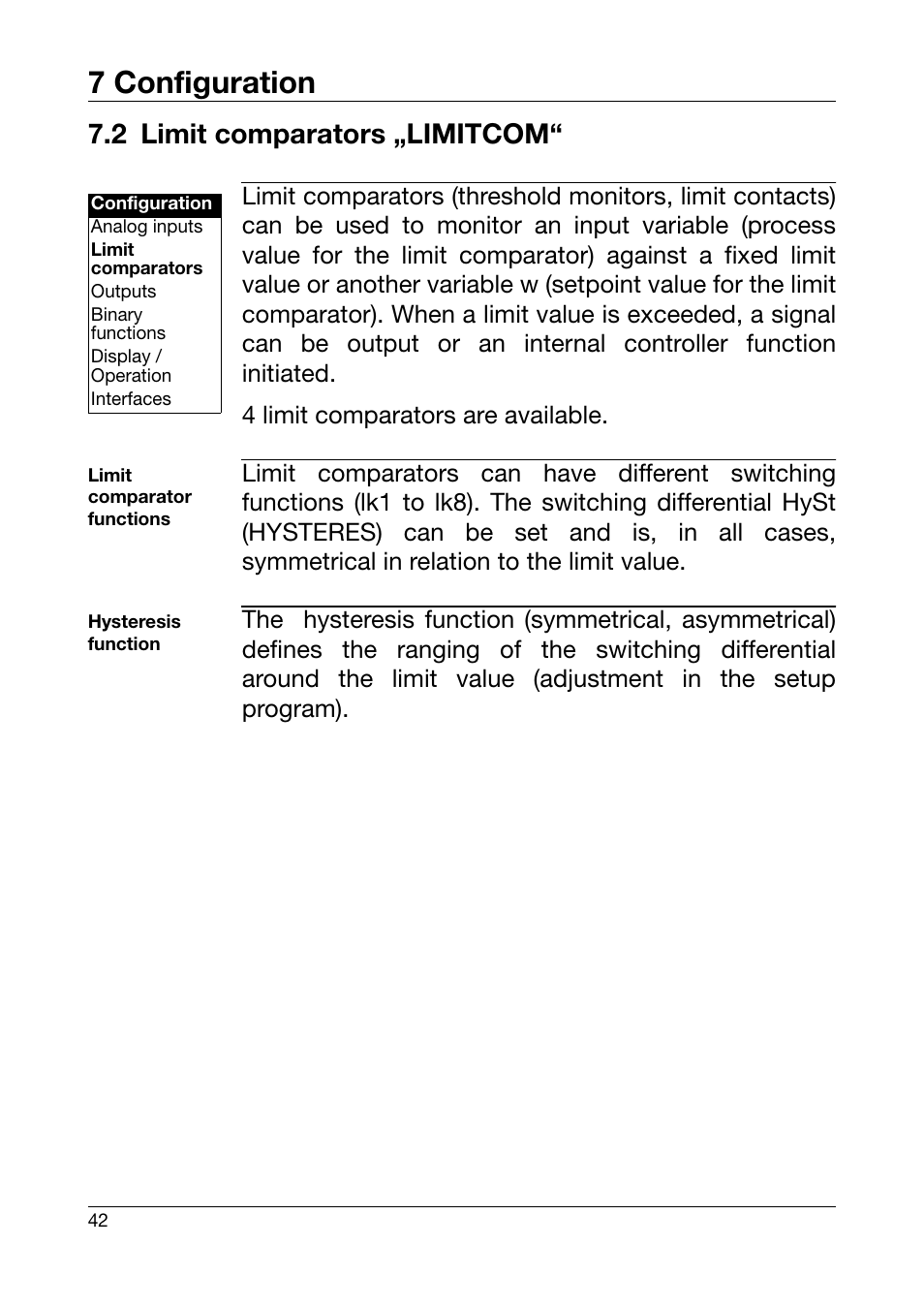 2 limit comparators „limitcom, Limit comparators „limitcom, 7 configuration | JUMO 701550 di 308 - Digital Indicator Operating Manual User Manual | Page 42 / 76