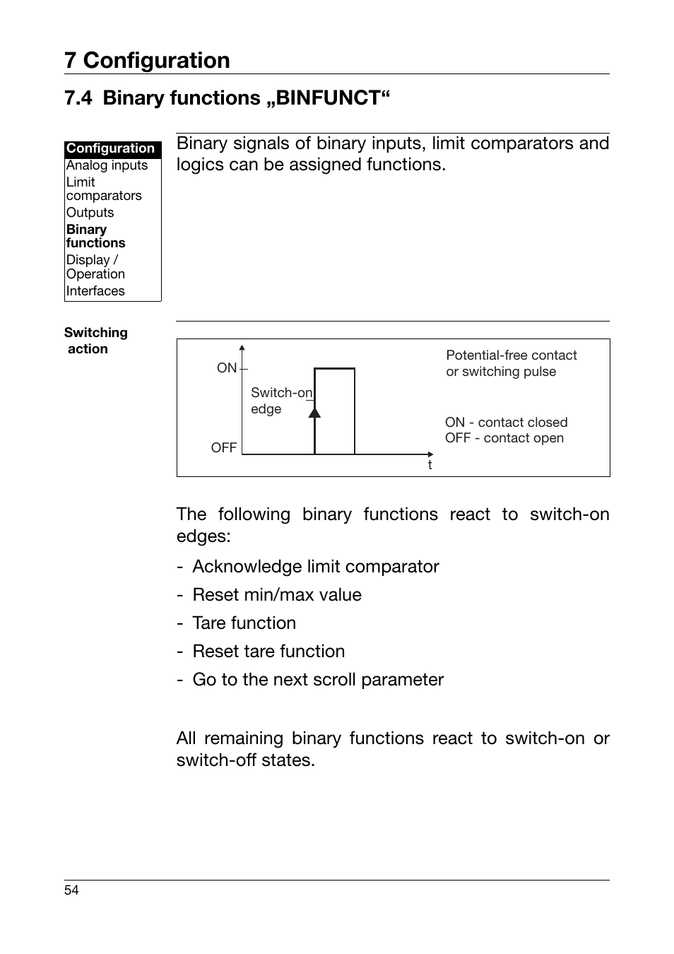 4 binary functions „binfunct, Binary functions „binfunct, 7 configuration | JUMO 701550 di 308 - Digital Indicator Operating Manual User Manual | Page 54 / 76