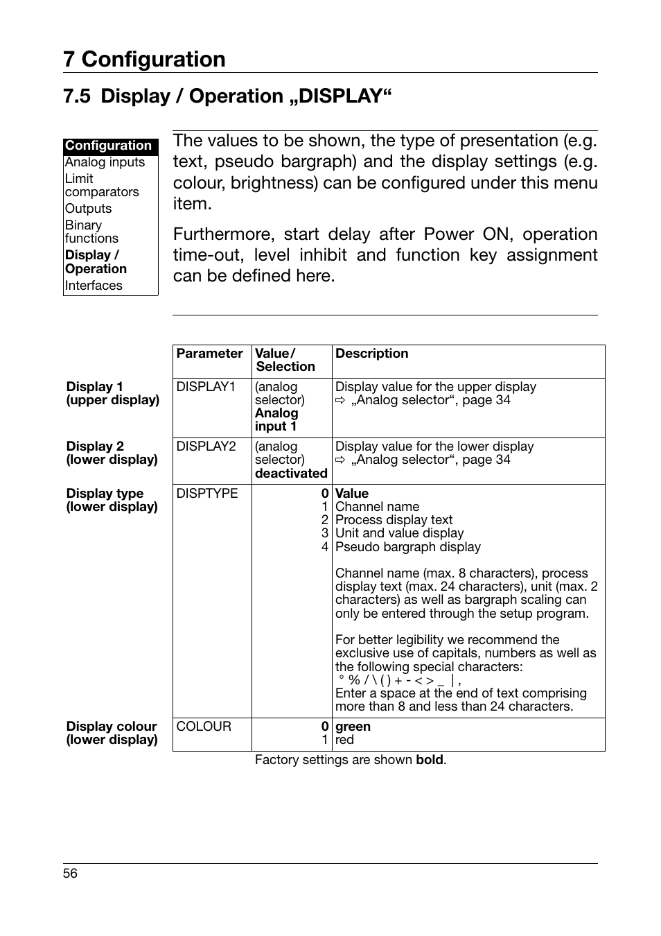 5 display / operation „display, Display / operation „display, 7 configuration | JUMO 701550 di 308 - Digital Indicator Operating Manual User Manual | Page 56 / 76