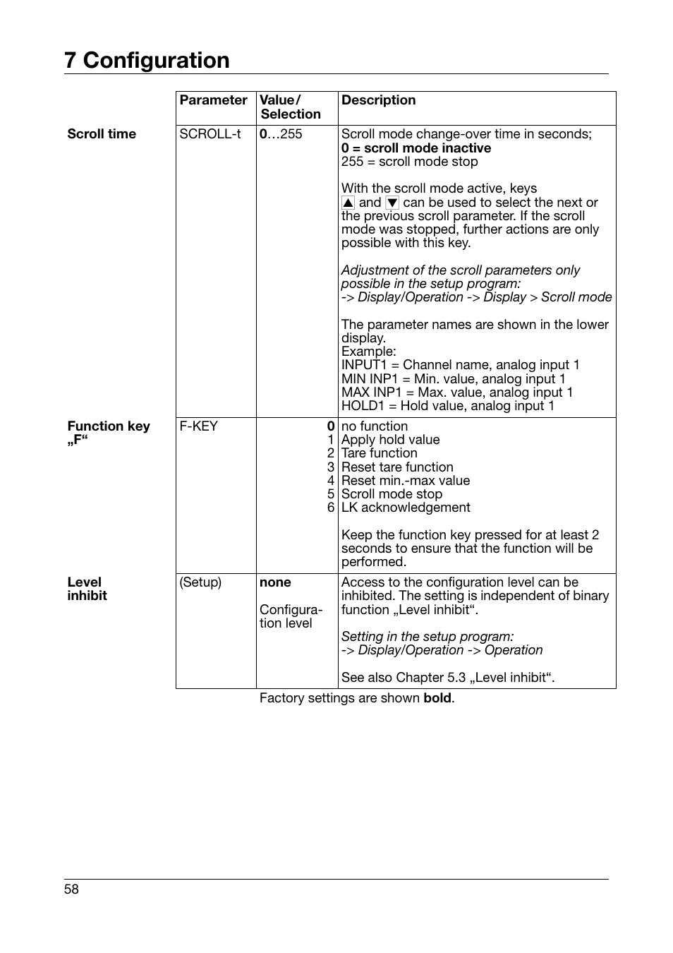 7 configuration | JUMO 701550 di 308 - Digital Indicator Operating Manual User Manual | Page 58 / 76