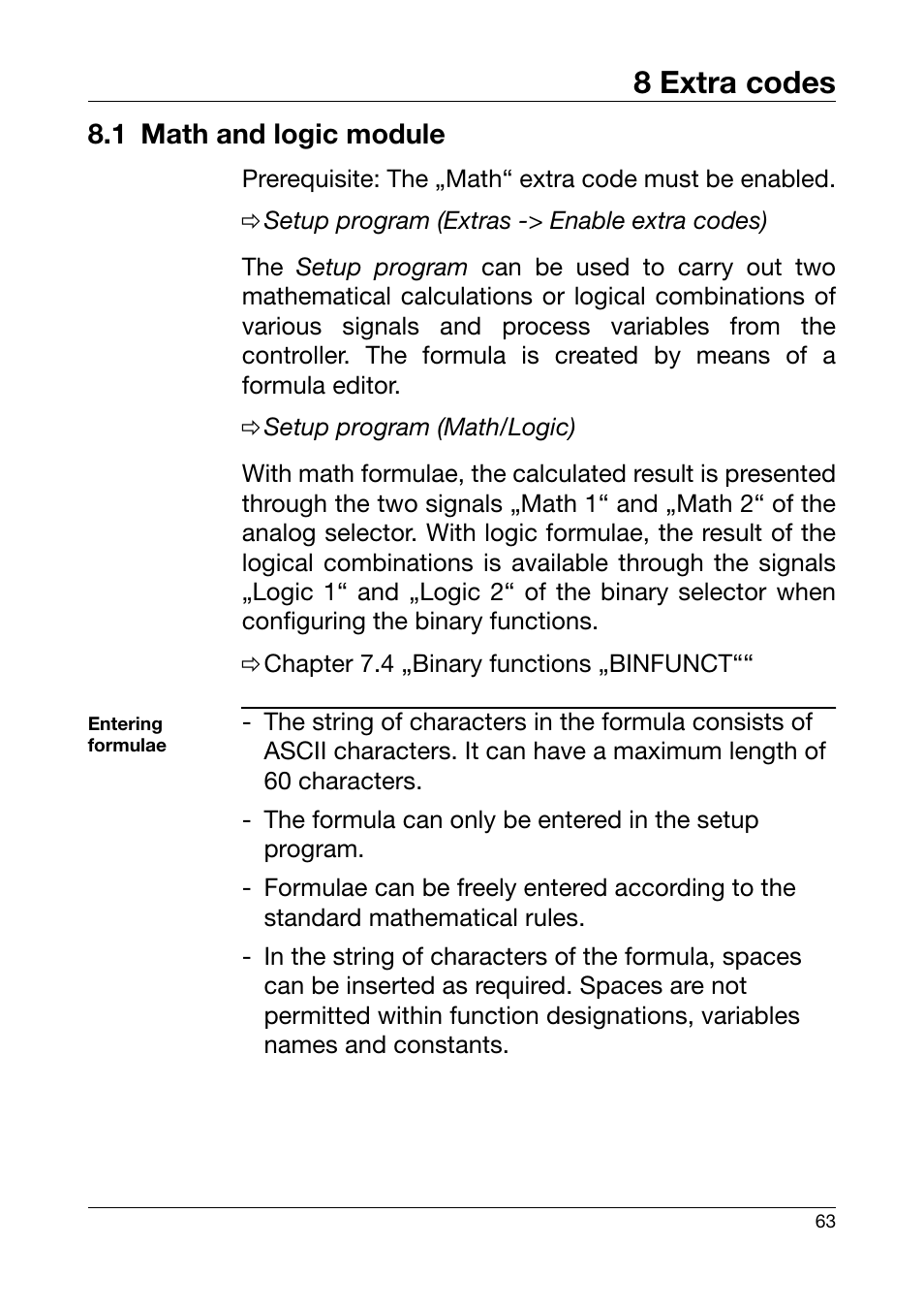 8 extra codes, 1 math and logic module, Extra codes | Math and logic module | JUMO 701550 di 308 - Digital Indicator Operating Manual User Manual | Page 63 / 76