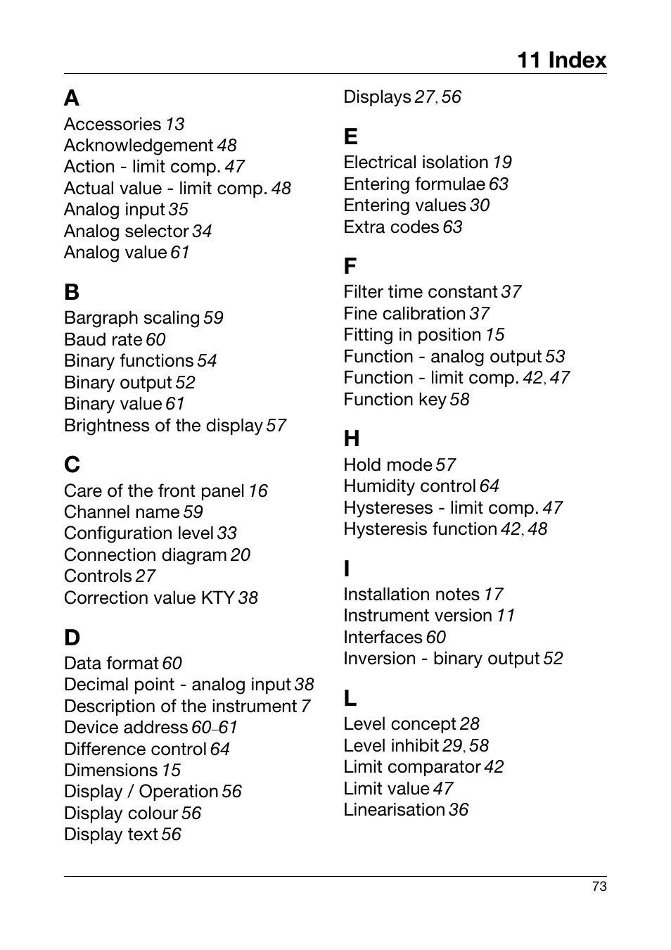 11 index, Index, 11 index a | JUMO 701550 di 308 - Digital Indicator Operating Manual User Manual | Page 73 / 76
