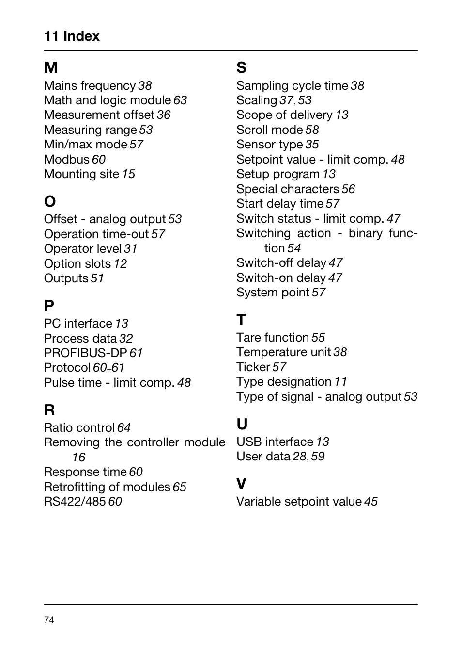 11 index | JUMO 701550 di 308 - Digital Indicator Operating Manual User Manual | Page 74 / 76