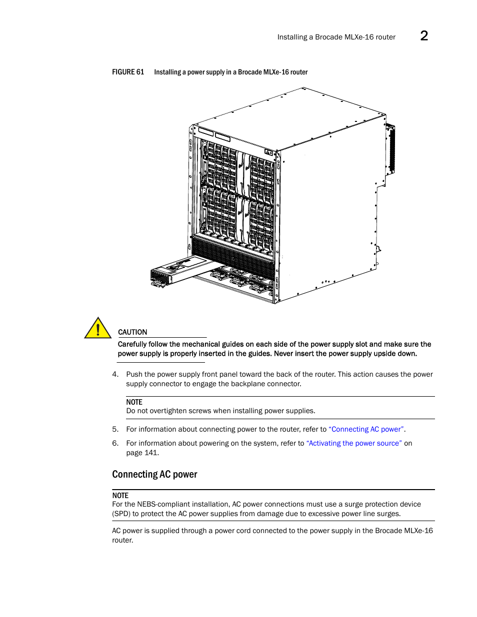Connecting ac power | Brocade Communications Systems Brocade MLX Series and Brocade Netlron XMR 53-1002373-02 User Manual | Page 115 / 452