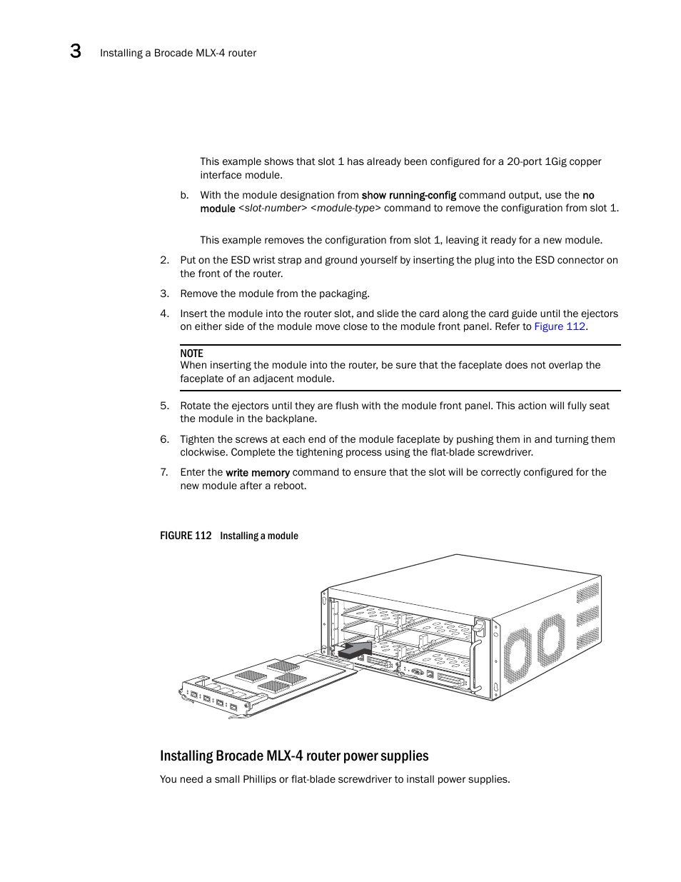 Installing brocade mlx-4 router power supplies | Brocade Communications Systems Brocade MLX Series and Brocade Netlron XMR 53-1002373-02 User Manual | Page 178 / 452