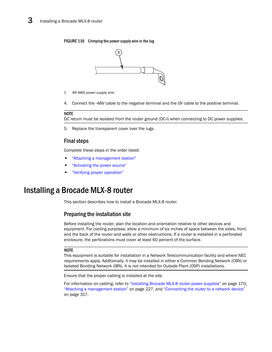 Final steps, Installing a brocade mlx-8 router, Preparing the installation site | Figure 116 | Brocade Communications Systems Brocade MLX Series and Brocade Netlron XMR 53-1002373-02 User Manual | Page 182 / 452