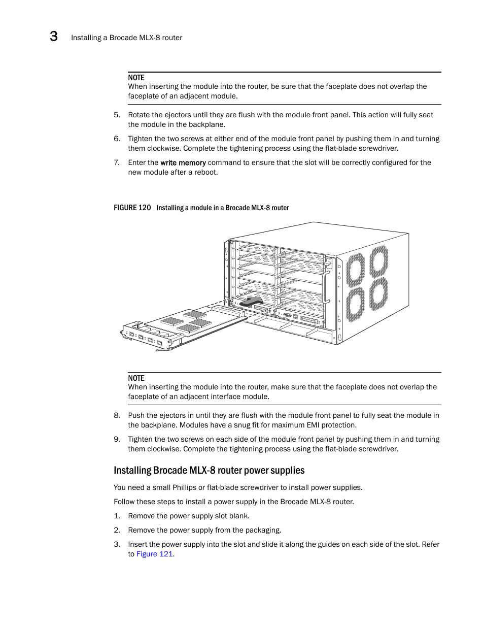 Installing brocade mlx-8 router power supplies | Brocade Communications Systems Brocade MLX Series and Brocade Netlron XMR 53-1002373-02 User Manual | Page 188 / 452