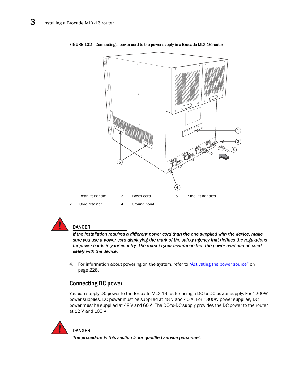 Connecting dc power, Figure 132 | Brocade Communications Systems Brocade MLX Series and Brocade Netlron XMR 53-1002373-02 User Manual | Page 206 / 452