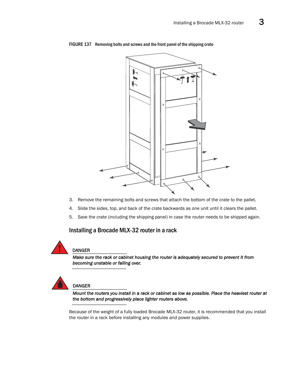 Installing a brocade mlx-32 router in a rack | Brocade Communications Systems Brocade MLX Series and Brocade Netlron XMR 53-1002373-02 User Manual | Page 215 / 452