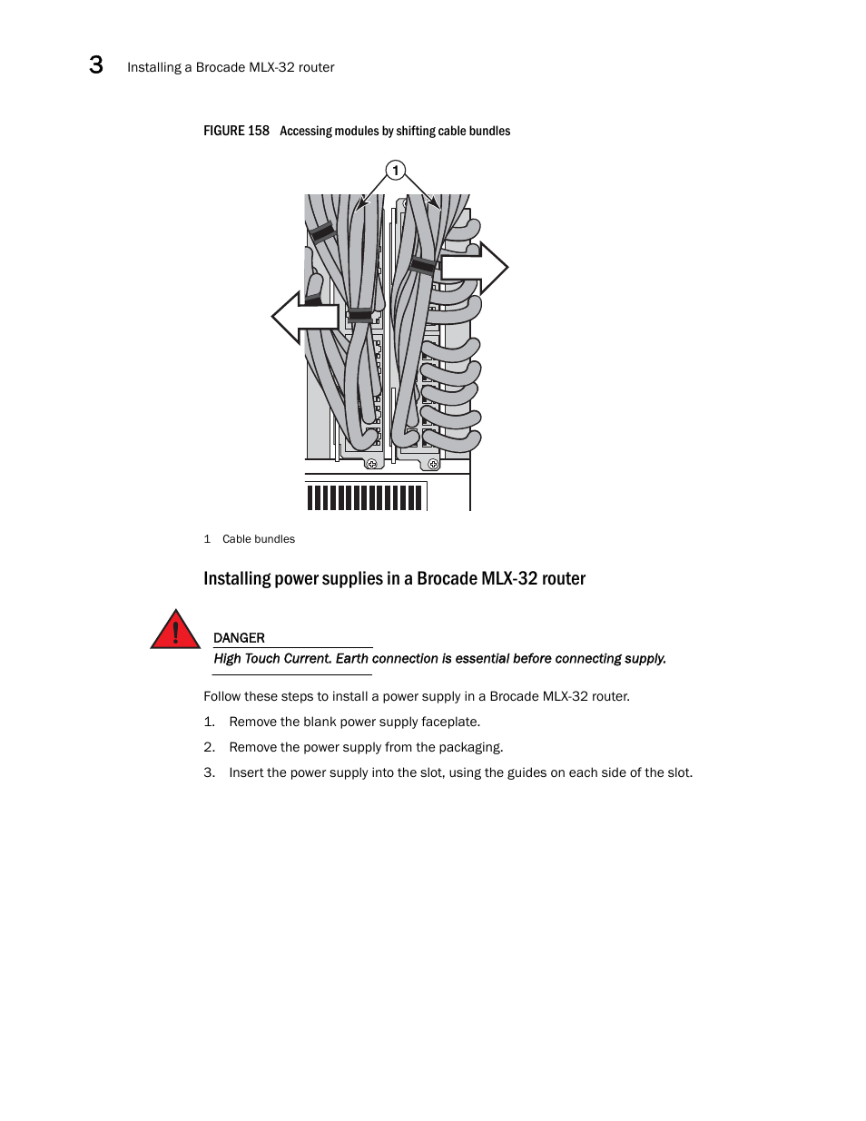 Installing, Power supplies in a brocade mlx-32 router, Figure 158 | Brocade Communications Systems Brocade MLX Series and Brocade Netlron XMR 53-1002373-02 User Manual | Page 240 / 452
