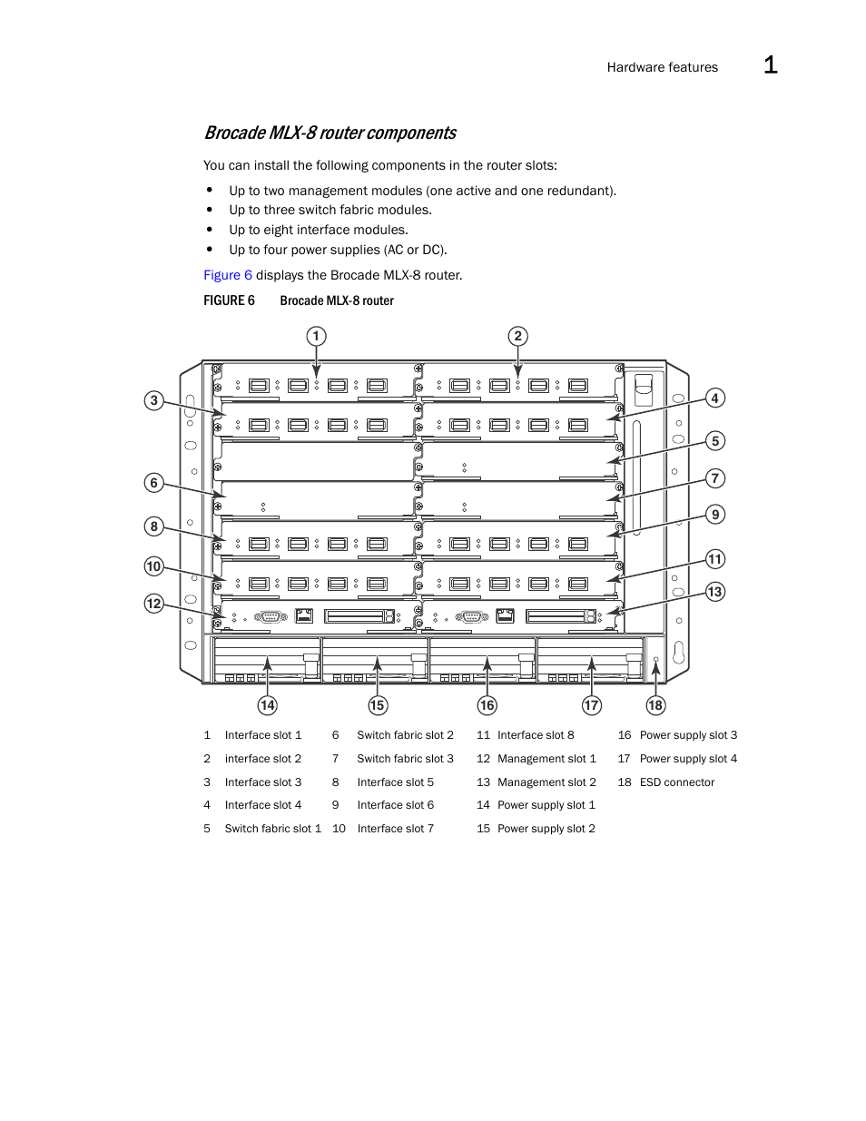 Figure 6, Brocade mlx-8 router components | Brocade Communications Systems Brocade MLX Series and Brocade Netlron XMR 53-1002373-02 User Manual | Page 27 / 452