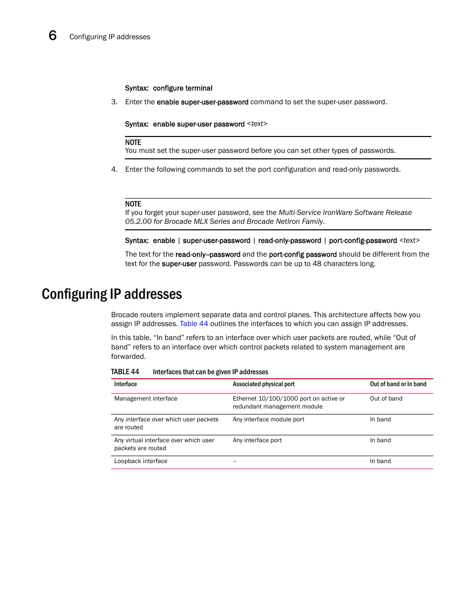 Configuring ip addresses | Brocade Communications Systems Brocade MLX Series and Brocade Netlron XMR 53-1002373-02 User Manual | Page 332 / 452