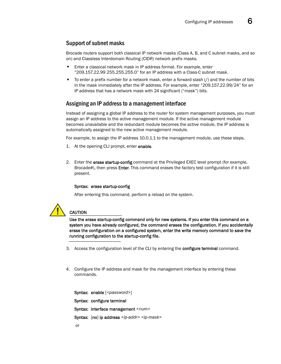 Support of subnet masks, Assigning an ip address to a management interface | Brocade Communications Systems Brocade MLX Series and Brocade Netlron XMR 53-1002373-02 User Manual | Page 333 / 452