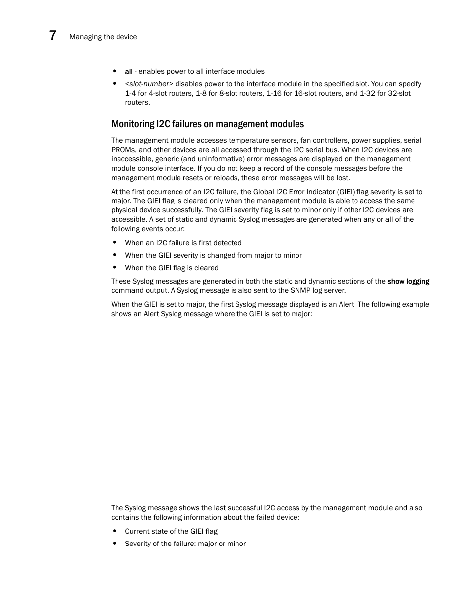 Monitoring i2c failures on management modules | Brocade Communications Systems Brocade MLX Series and Brocade Netlron XMR 53-1002373-02 User Manual | Page 340 / 452