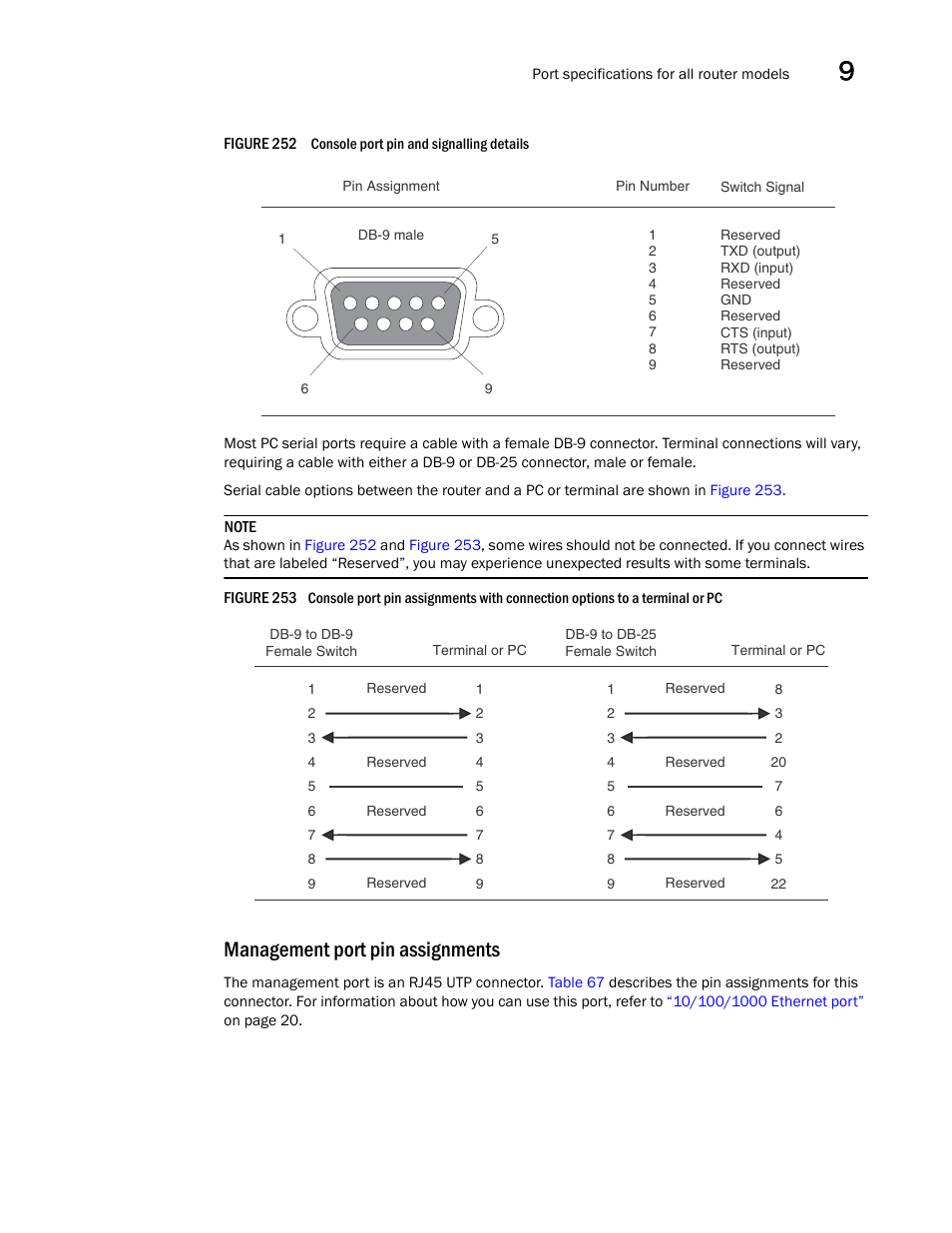 Management port pin assignments, Management port pin, Assignments | N in, Figure 252 | Brocade Communications Systems Brocade MLX Series and Brocade Netlron XMR 53-1002373-02 User Manual | Page 409 / 452