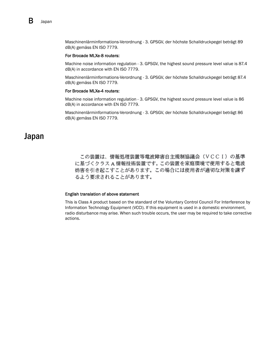 Japan | Brocade Communications Systems Brocade MLX Series and Brocade Netlron XMR 53-1002373-02 User Manual | Page 428 / 452