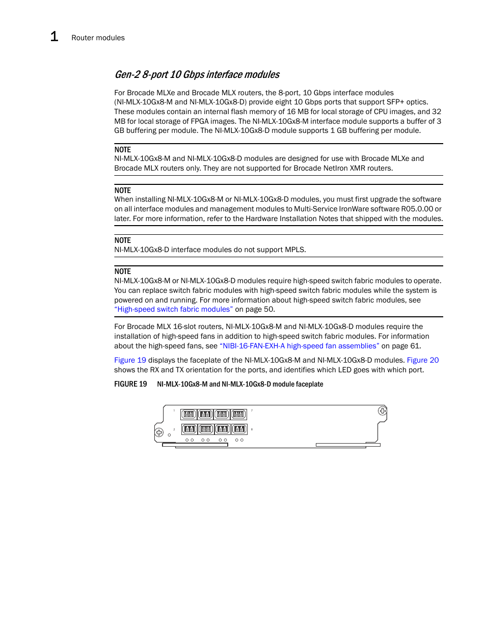 Gen-2 8-port 10 gbps interface modules | Brocade Communications Systems Brocade MLX Series and Brocade Netlron XMR 53-1002373-02 User Manual | Page 52 / 452