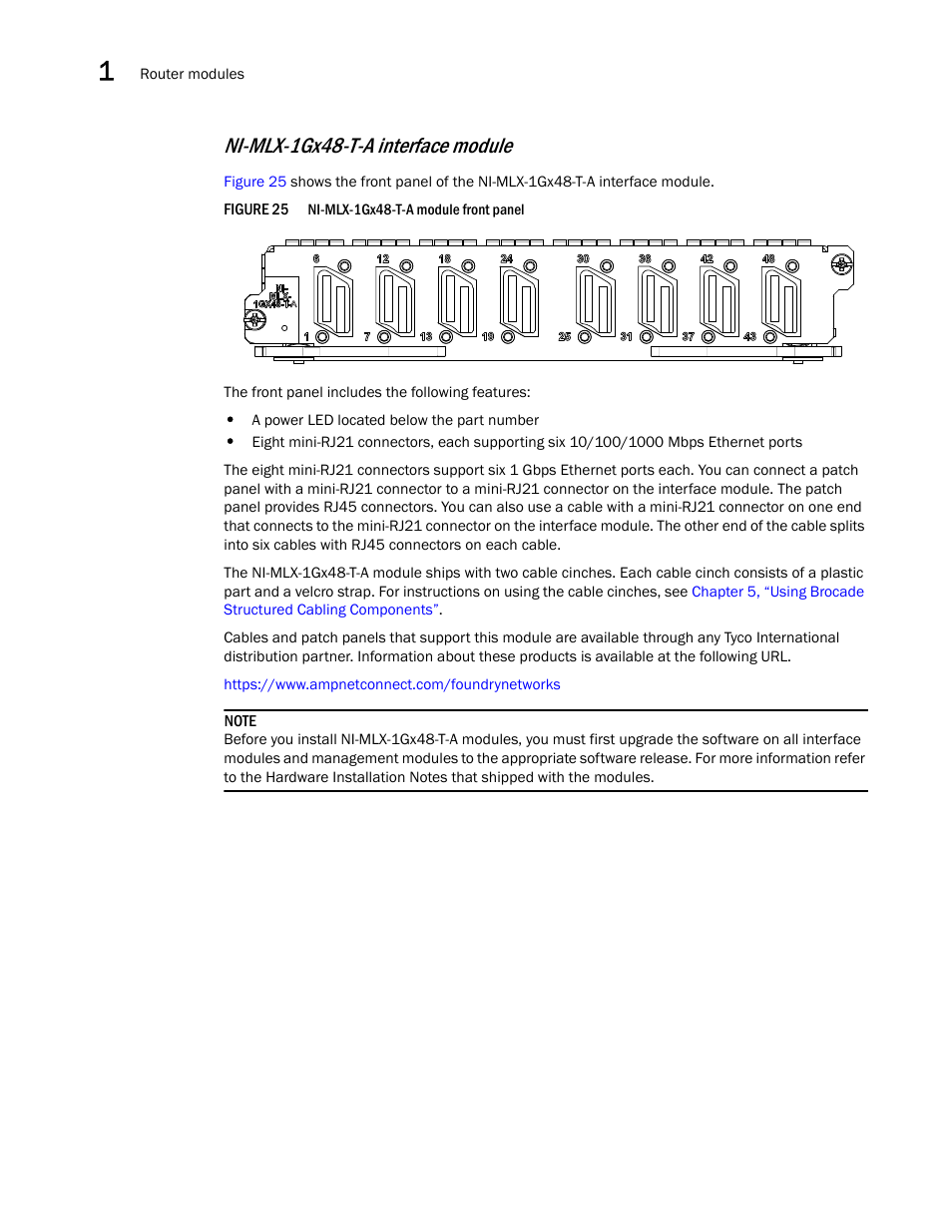 Ni-mlx-1gx48-t-a interface module | Brocade Communications Systems Brocade MLX Series and Brocade Netlron XMR 53-1002373-02 User Manual | Page 60 / 452