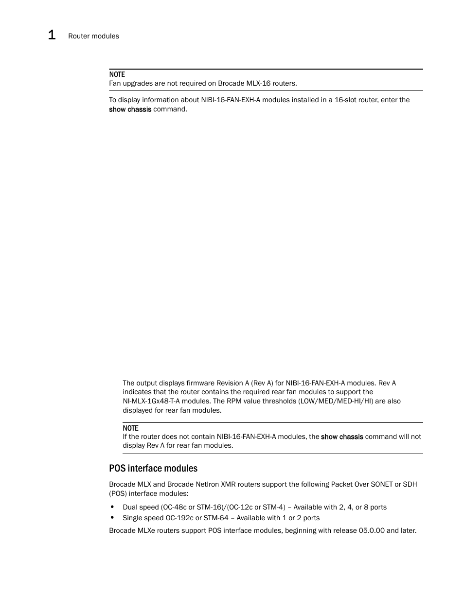 Pos interface modules | Brocade Communications Systems Brocade MLX Series and Brocade Netlron XMR 53-1002373-02 User Manual | Page 62 / 452