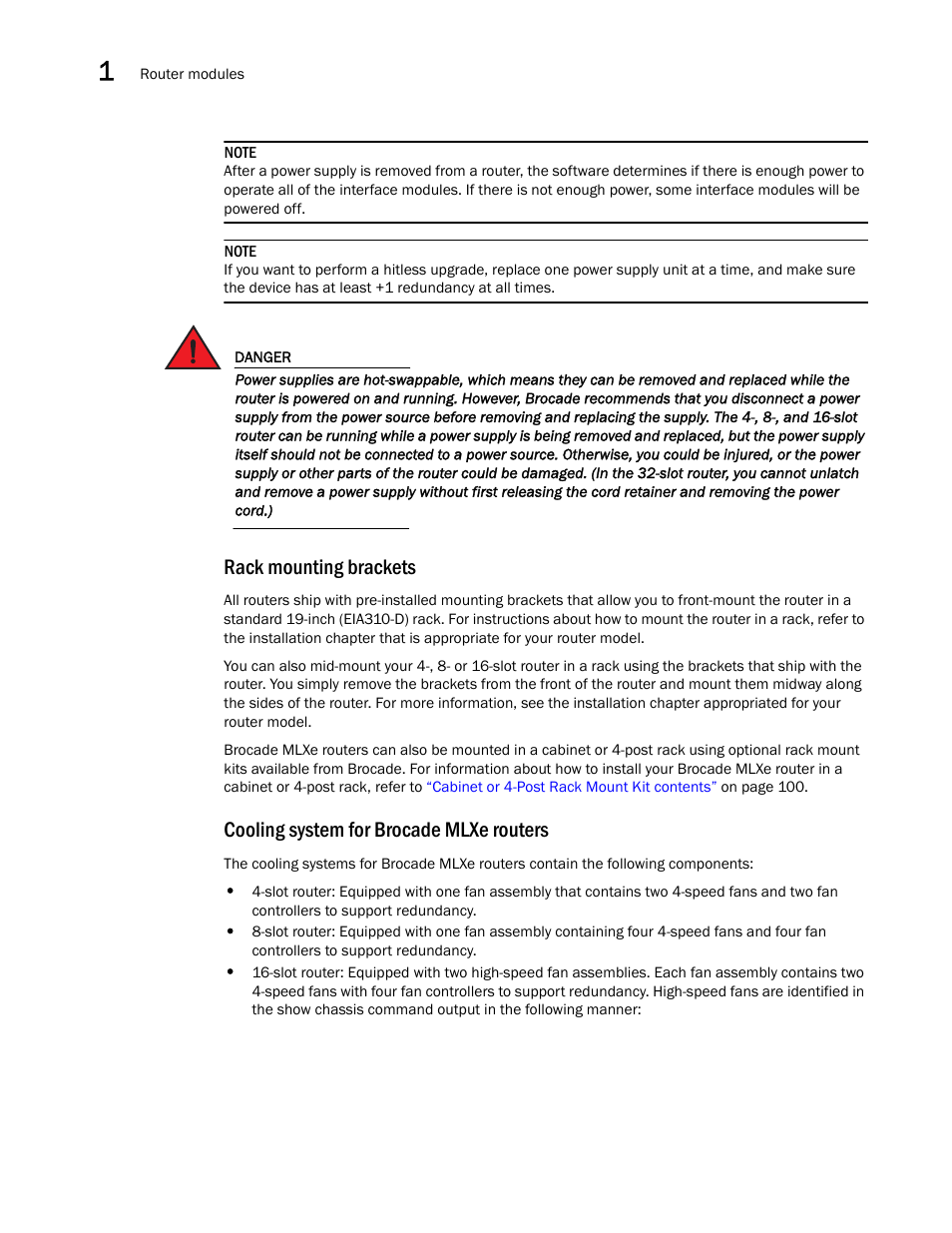 Rack mounting brackets, Cooling system for brocade mlxe routers | Brocade Communications Systems Brocade MLX Series and Brocade Netlron XMR 53-1002373-02 User Manual | Page 70 / 452